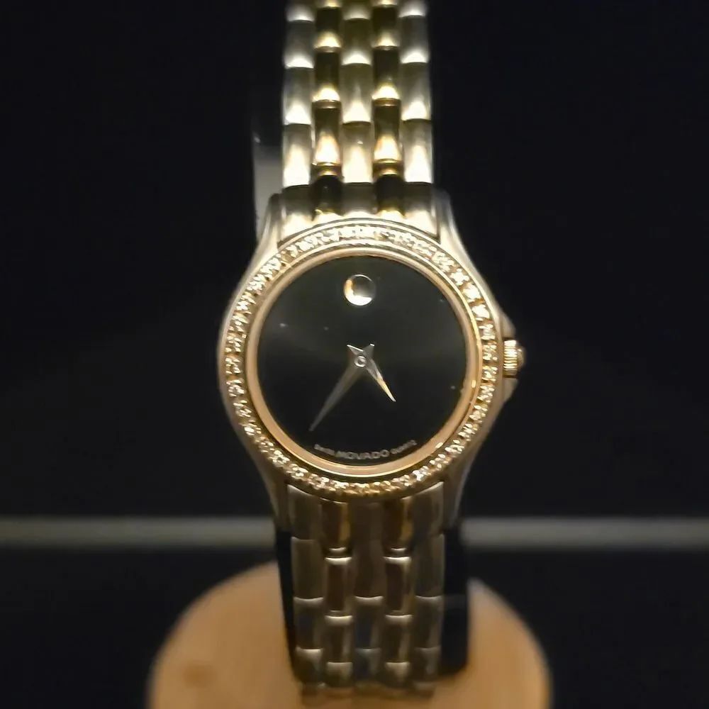 MOVADO Black Dial Ladies Quartz Wrist WATCH! 1CT wieght Diamond,14k Beze…